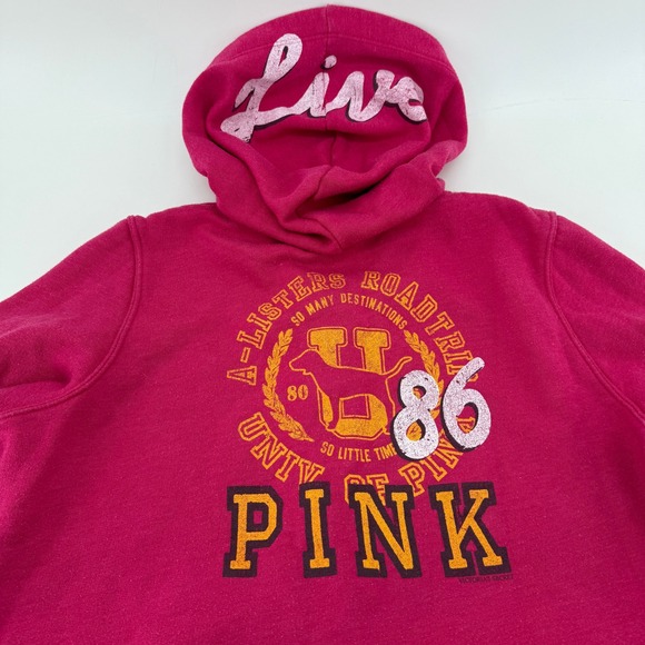 Victoria's Secret PINK Live Pink Zip Hoodie Sweatshirt Womens L Y2K - Picture 2 of 12